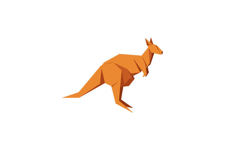 Orange kangaroo in geometric low poly style standing profile