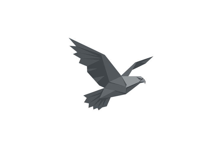 Grey eagle in flight with open wings detailed polygonal flat