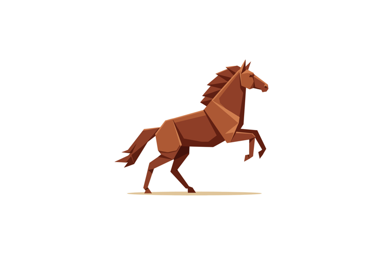 Brown horse rearing in geometric polygonal style with flat s
