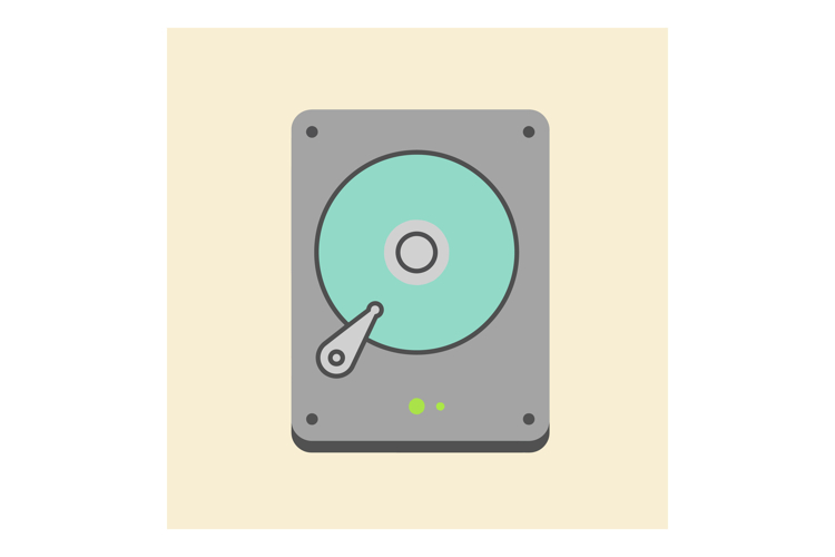 Hard drive storage device flat design with green disk and gr
