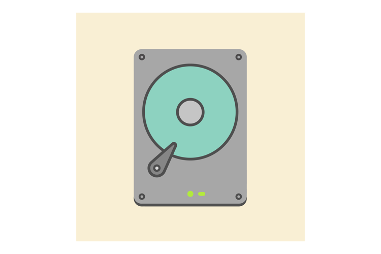 Hard disk drive flat design with teal disk and grey casing d