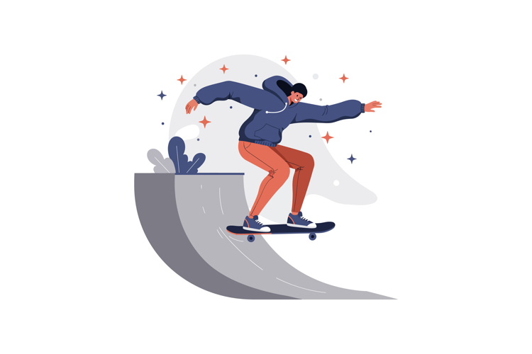 Young male skateboarder performing a trick on ramp in minima