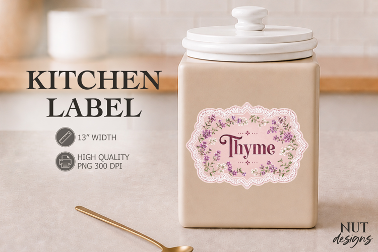 Thyme Lace Pink Floral Kitchen Label Pantry Label