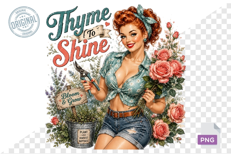 Thyme To Shine Vintage Floral Gardener PNG Design