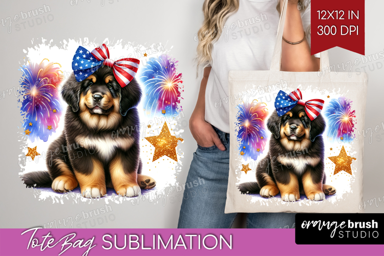 Tibetan Mastiff Dog Tote Bag Patriotic Dog Tote Bag PNG