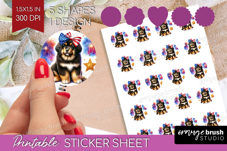 Tibetan Mastiff Dog Round Sticker Patriotic Dog Printable