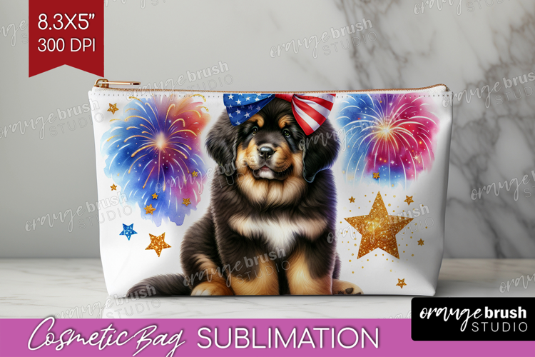 Tibetan Mastiff Dog Cosmetic Bag Patriotic Dog Makeup Bag
