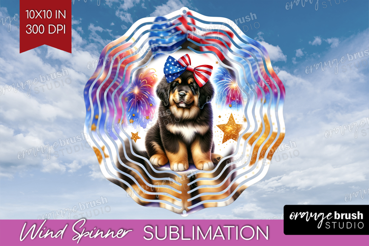 Tibetan Mastiff Dog Wind Spinner Sublimation PNG Patriotic
