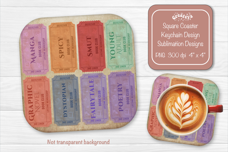 Book Club Ticket Sublimation Square Coaster PNG Vintage