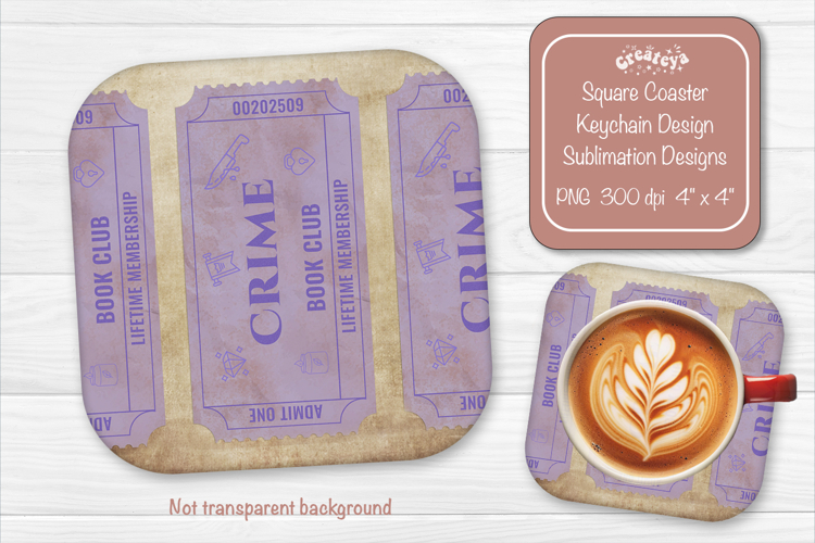 Book Club Ticket Sublimation Square Coaster PNG Vintage