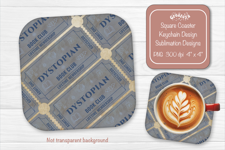 Book Club Ticket Sublimation Square Coaster PNG Vintage