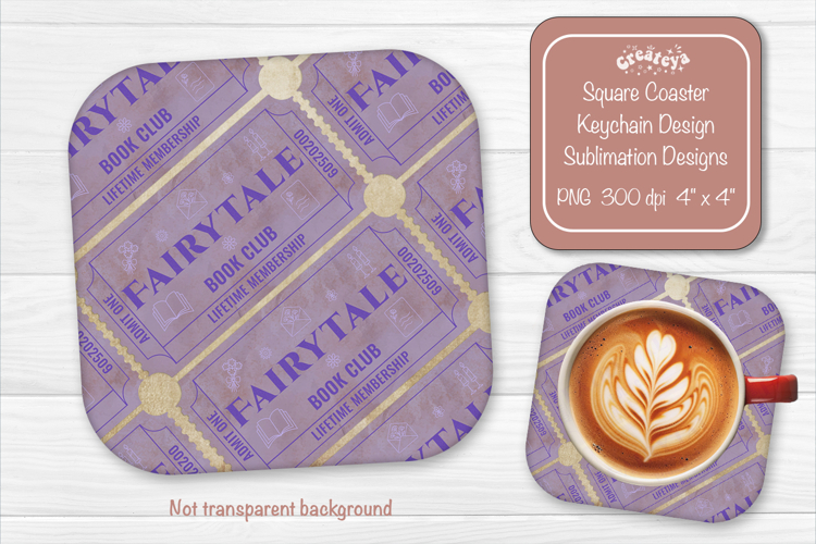 Book Club Ticket Sublimation Square Coaster PNG Vintage