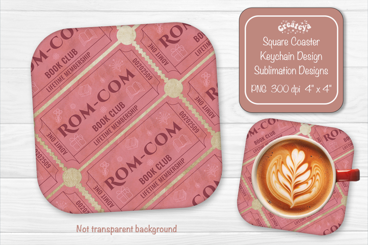 Book Club Ticket Sublimation Square Coaster PNG Vintage