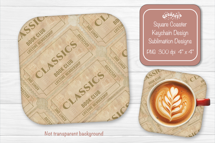 Book Club Ticket Sublimation Square Coaster PNG Vintage