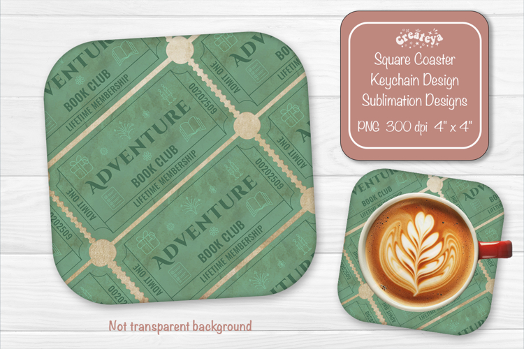 Book Club Ticket Sublimation Square Coaster PNG Vintage