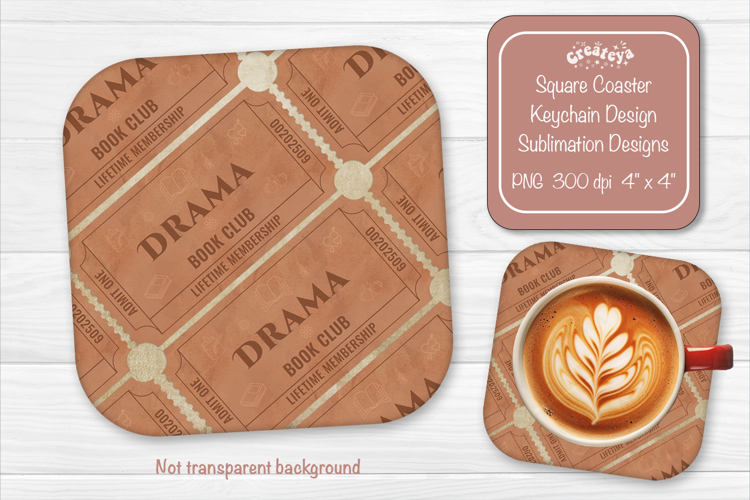 Book Club Ticket Sublimation Square Coaster PNG Vintage