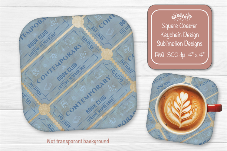 Book Club Ticket Sublimation Square Coaster PNG Vintage