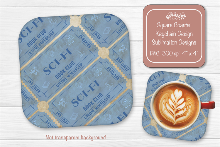 Book Club Ticket Sublimation Square Coaster PNG Vintage