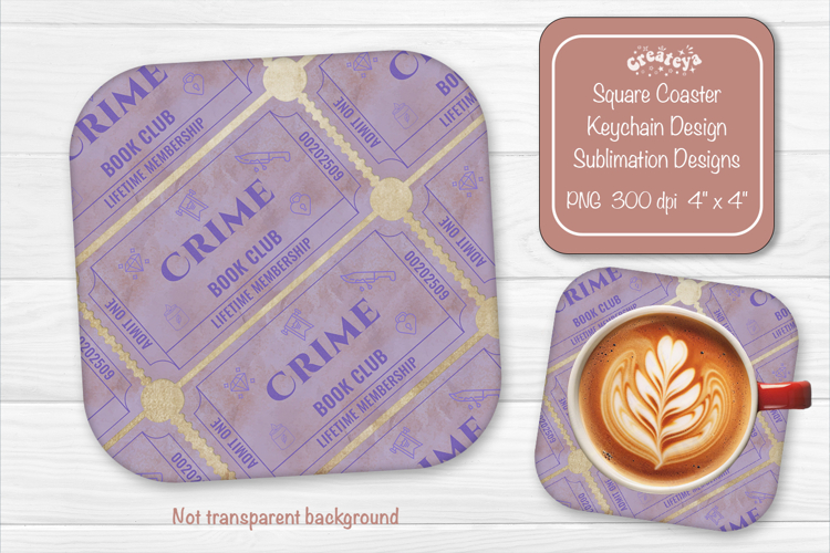 Book Club Ticket Sublimation Square Coaster PNG Vintage