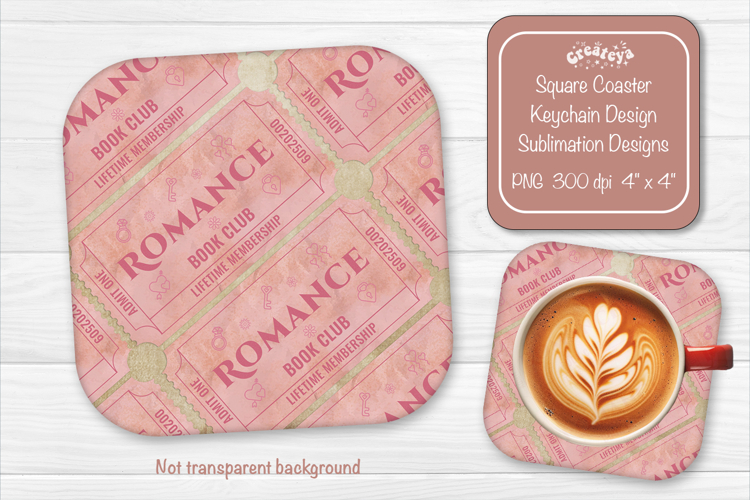 Book Club Ticket Sublimation Square Coaster PNG Vintage