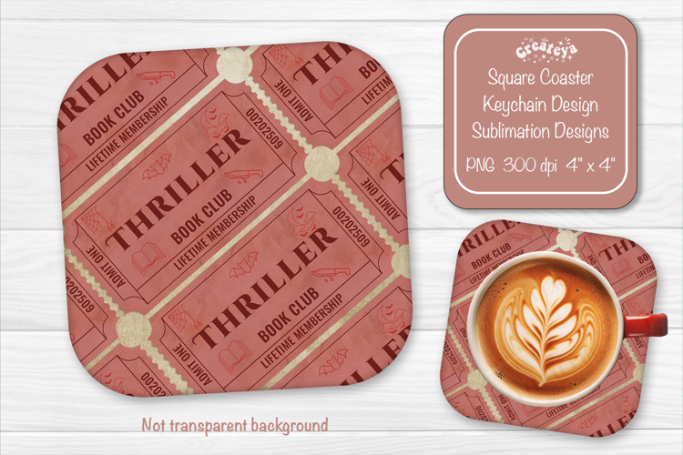 Book Club Ticket Sublimation Square Coaster PNG Vintage