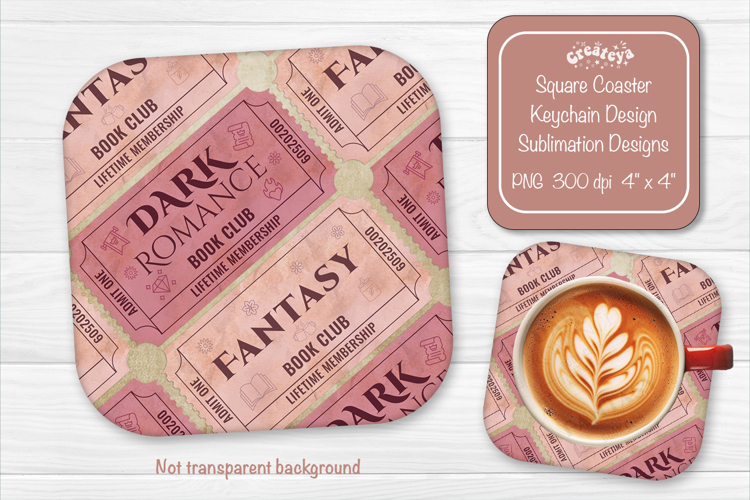 Book Club Ticket Sublimation Square Coaster PNG Vintage