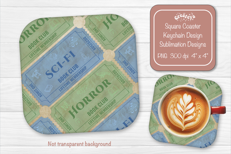 Book Club Ticket Sublimation Square Coaster PNG Vintage