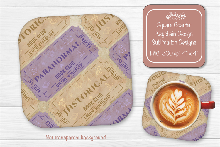 Book Club Ticket Sublimation Square Coaster PNG Vintage