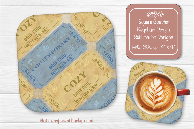 Book Club Ticket Sublimation Square Coaster PNG Vintage