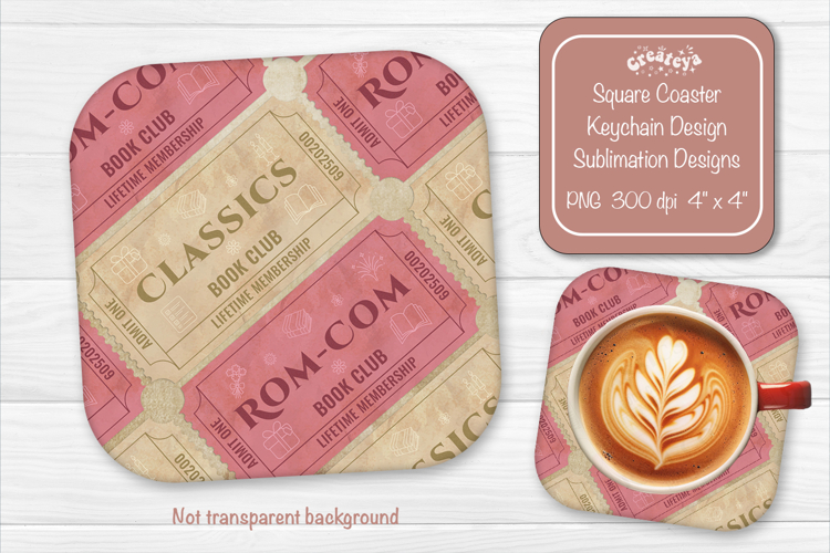Book Club Ticket Sublimation Square Coaster PNG Vintage