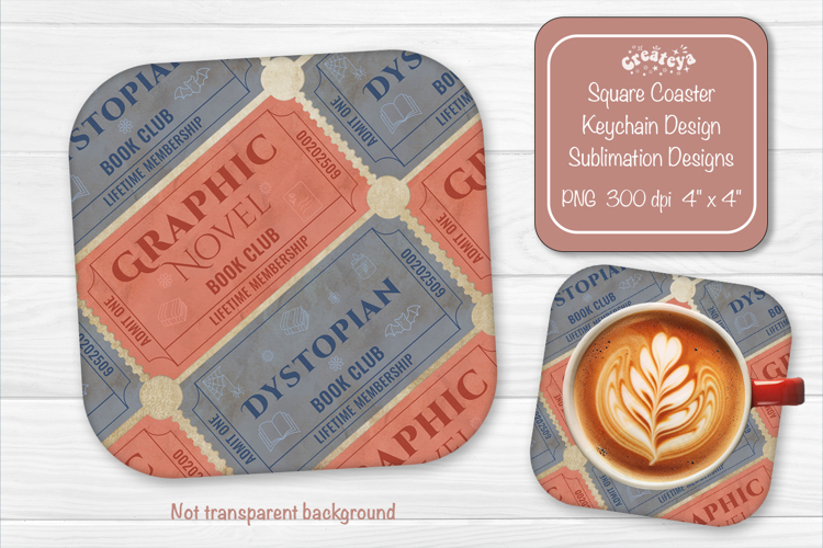 Book Club Ticket Sublimation Square Coaster PNG Vintage