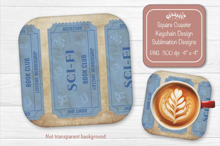 Book Club Ticket Sublimation Square Coaster PNG Vintage