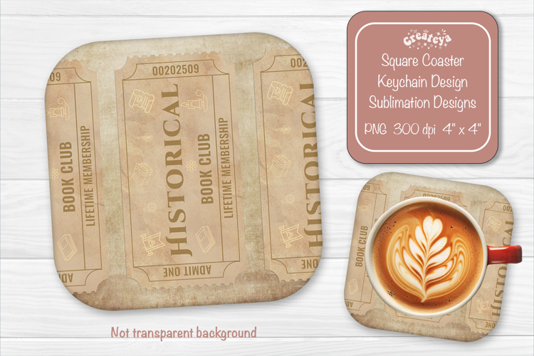 Book Club Ticket Sublimation Square Coaster PNG Vintage