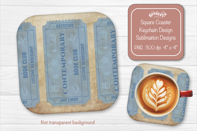Book Club Ticket Sublimation Square Coaster PNG Vintage
