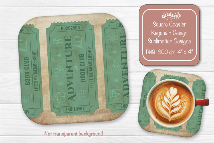 Book Club Ticket Sublimation Square Coaster PNG Vintage