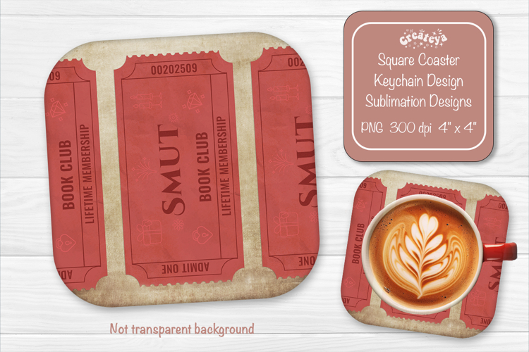 Book Club Ticket Sublimation Square Coaster PNG Vintage