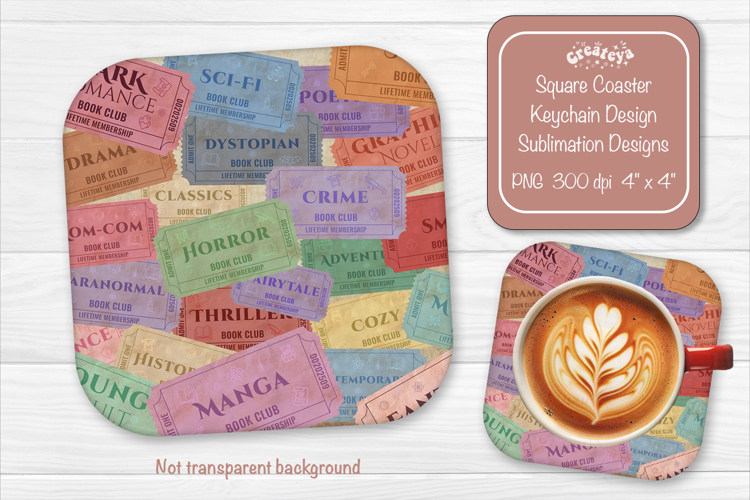 Book Club Ticket Sublimation Square Coaster PNG Vintage