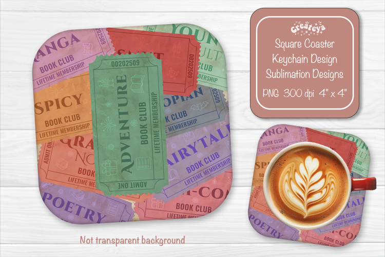 Book Club Ticket Sublimation Square Coaster PNG Vintage