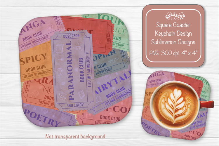 Book Club Ticket Sublimation Square Coaster PNG Vintage