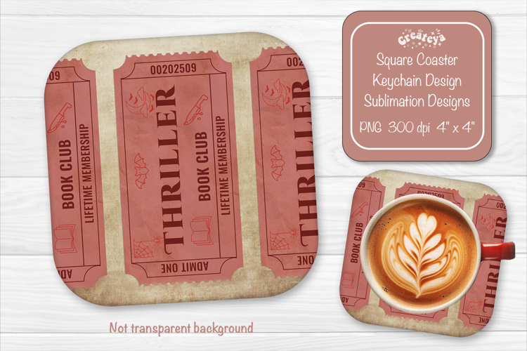 Book Club Ticket Sublimation Square Coaster PNG Vintage