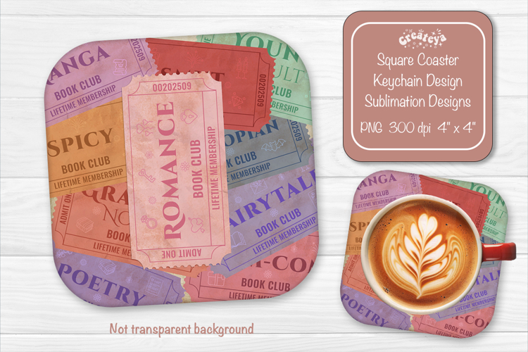 Book Club Ticket Sublimation Square Coaster PNG Vintage