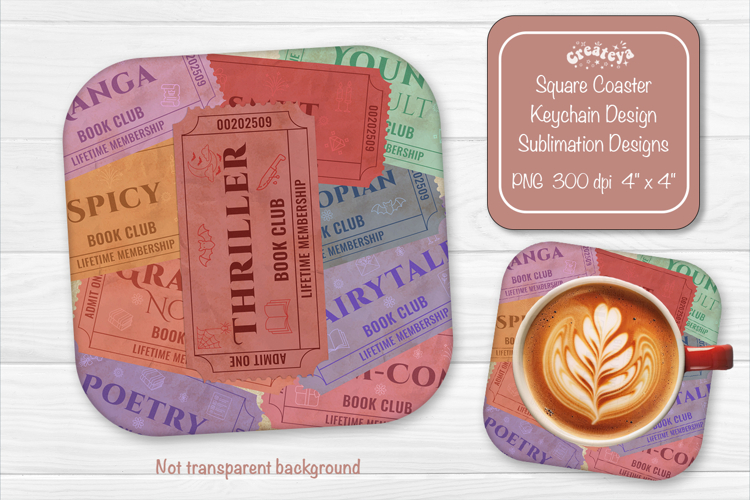 Book Club Ticket Sublimation Square Coaster PNG Vintage