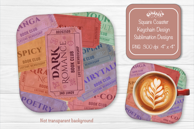 Book Club Ticket Sublimation Square Coaster PNG Vintage