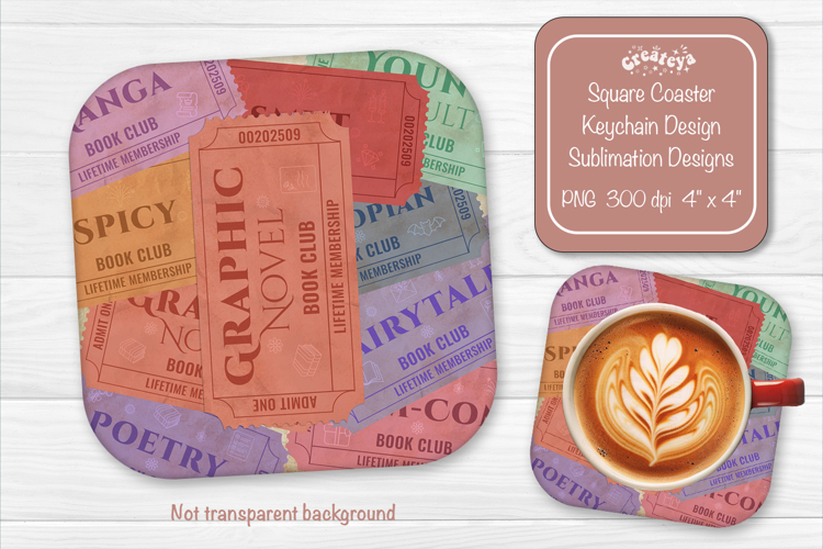 Book Club Ticket Sublimation Square Coaster PNG Vintage