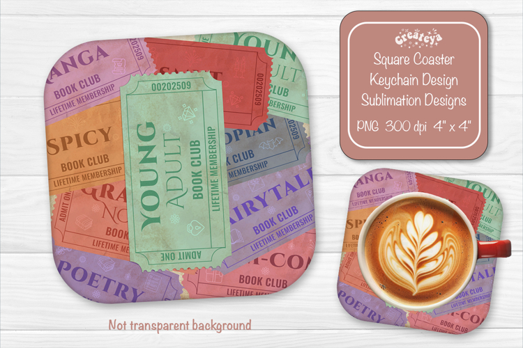 Book Club Ticket Sublimation Square Coaster PNG Vintage