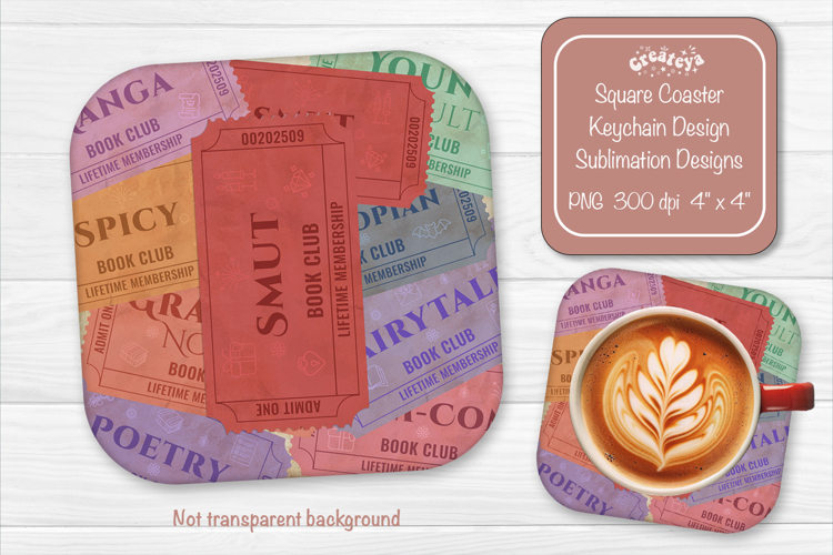 Book Club Ticket Sublimation Square Coaster PNG Vintage