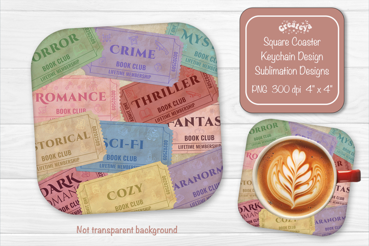 Book Club Ticket Sublimation Square Coaster PNG Vintage