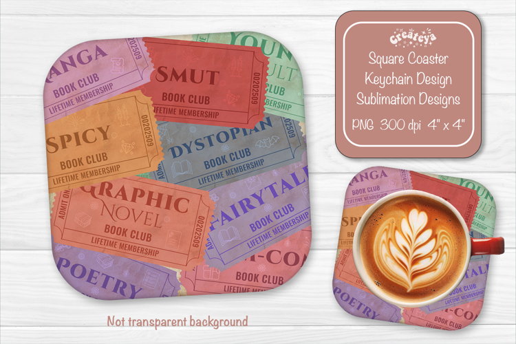 Book Club Ticket Sublimation Square Coaster PNG Vintage