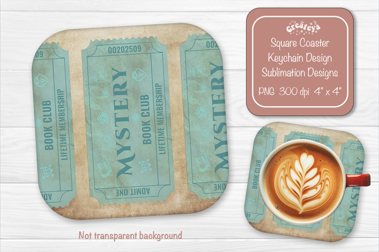 Book Club Ticket Sublimation Square Coaster PNG Vintage