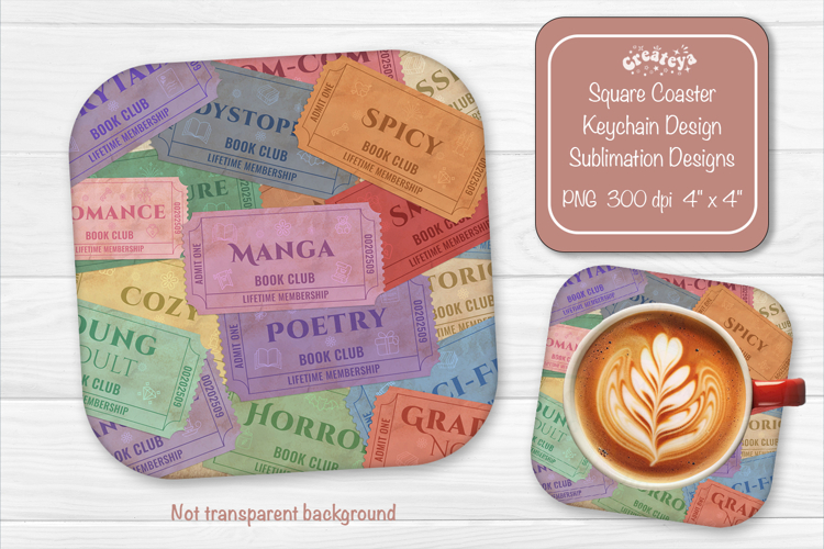 Book Club Ticket Sublimation Square Coaster PNG Vintage